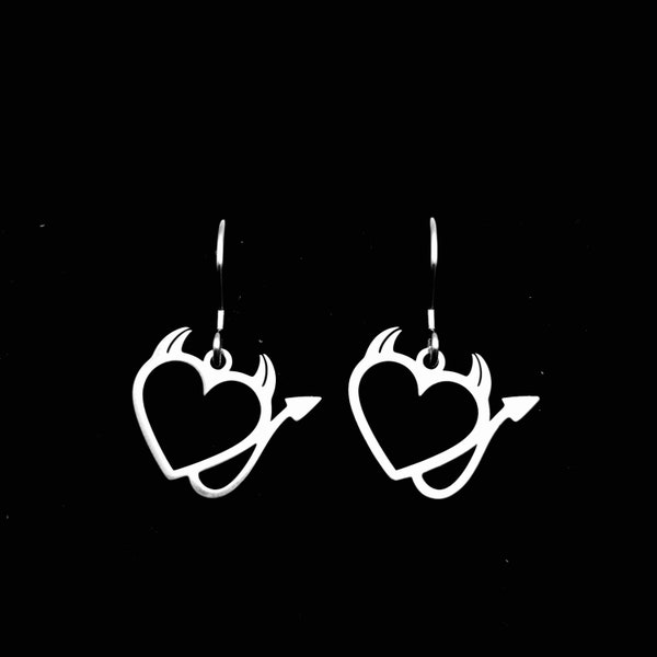 Stainless Steel Devil Heart Earrings Minimalist Modern Gift No Tarnish