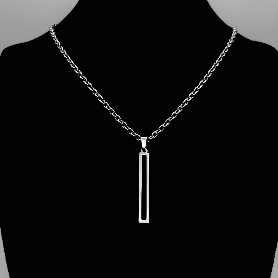 Stainless Steel Rectangle Pendant Necklace Modern Minimalist Geometric