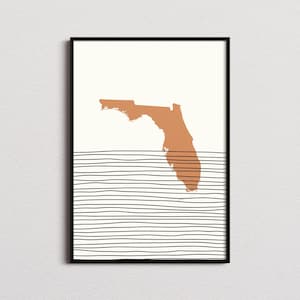 Florida Print, Florida Silhouette Map Print, Florida Mid-century Art, Florida Poster, Florida Wall Art