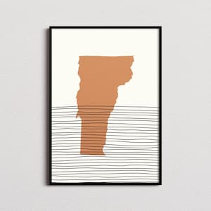 Vermont Print, Vermont Silhouette Map Print, Vermont Mid-century Art, Vermont Poster, Vermont Wall Art