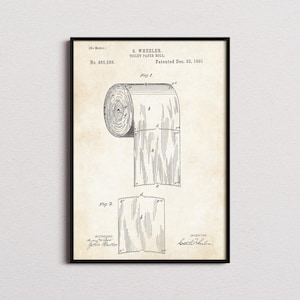 Impresión de patente de rollo de papel higiénico, póster de rollo de papel higiénico, arte mural de rollo de papel higiénico, impresiones para baño, decoración de baño, arte para baño