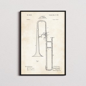 Trombone Patent Print, Trombone Poster, Trombone Wall Art, Trombone Art Print, Trombone Gifts