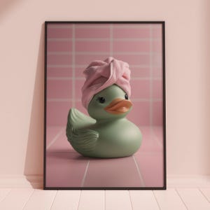 Cute Sage Green Rubber Duck Print, Rubber Duck Prints, Rubber Duck Wall Art, Funny Bathroom Print, Bathroom Wall Art, Rubber Duck Gifts