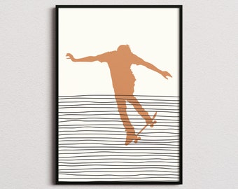Skateboarder Print, Skateboarder Silhouette Print, Skateboarder Mid-century Art, Skateboarding Poster, Skateboarding Print