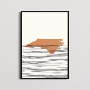North Carolina Print, North Carolina Silhouette Map Print, North Carolina Mid-century Art, North Carolina Poster, North Carolina Wall Art