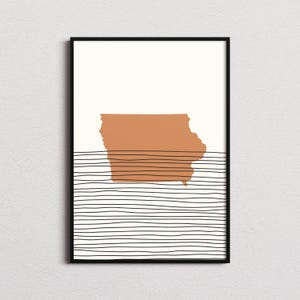 Iowa Print, Iowa Silhouette Map Print, Iowa Mid-century Art, Iowa Poster, Iowa Wall Art