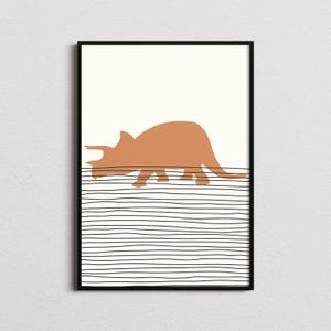 Triceratops Print, Triceratops Poster, Triceratops Mid-century Art, Triceratops Wall Art, Triceratops Decor, Dinosaur Gift, Dinosaur Poster