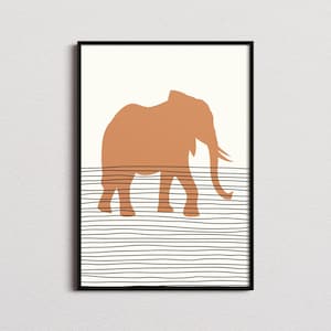 Elephant Print, Elephant Poster, Elephant Mid-century Art, Elephant Wall Art, Elephant Decor, Safari Art