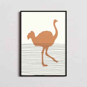 Ostrich Print, Ostrich Poster, Ostrich Mid-century Art, Ostrich Wall Art, Ostrich Decor, Safari Art