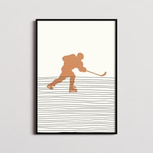 Ice Hockey Player Print, Ice Hockey Silhouette Print, Ice Hockey Mid-century Art, Ice Hockey Poster, Ice Hockey Wall Art, Ice Hockey Gifts