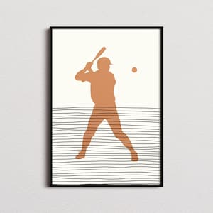 Baseball Player Print, Baseball Silhouette Print, Baseball Mid-century Art, Baseball Poster, Baseball Wall Art