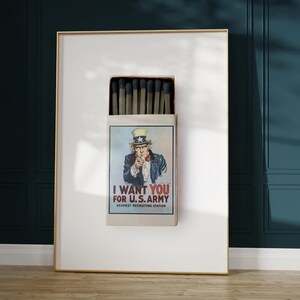 I Want You For Matchbox-afdruk, poster Amerikaans leger, poster Amerikaans leger, poster vintage luciferdoosje, poster luciferdoosje, vintage kunst, vintage advertenties