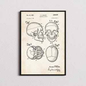 Anatomical Skull Patent Print, Skull Poster, Skull Wall Art, Skull Art Print, Skull Gifts, Doctor Gift, Doctors Clinic, Gifts for Doctors