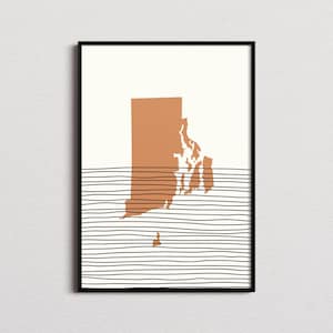 Impression de Rhode Island, impression de carte de silhouette de Rhode Island, art du milieu du siècle de Rhode Island, affiche de Rhode Island, art de mur de Rhode Island