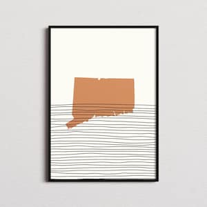 Connecticut Print, Connecticut Silhouette Map Print, Connecticut Mid-century Art, Connecticut Poster, Connecticut Wall Art