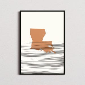 Louisiana Print, Louisiana Silhouette Map Print, Louisiana Mid-century Art, Louisiana Poster, Louisiana Wall Art