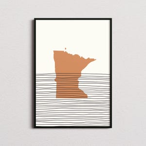 Stampa del Minnesota, stampa della mappa della silhouette del Minnesota, arte della metà del secolo del Minnesota, poster del Minnesota, arte della parete del Minnesota