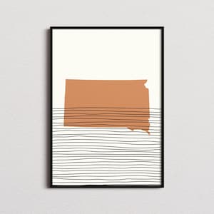 South Dakota Print, South Dakota Silhouette Map Print, South Dakota Mid-century Art, South Dakota Poster, South Dakota Wall Art