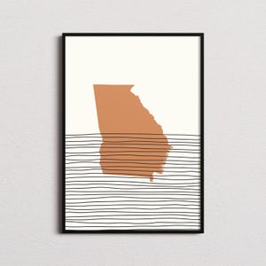 Georgia Print, Georgia Silhouette Map Print, Georgia Mid-century Art, Georgia Poster, Georgia Wall Art