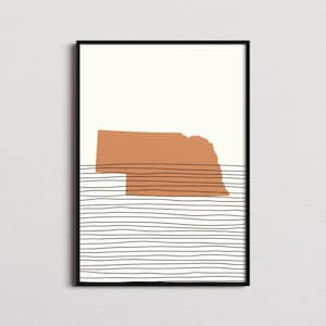 Nebraska Print, Nebraska Silhouette Map Print, Nebraska Mid-century Art, Nebraska Poster, Nebraska Wall Art