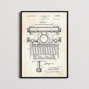 Typewriter Patent Print, Typewriter Poster, Typewriter Wall Art, Typewriter Art Print, Typewriter Gifts