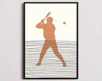 Baseball Player Print, Baseball Silhouette Print, Baseball Mid-century Art, Baseball Poster, Baseball Wall Art