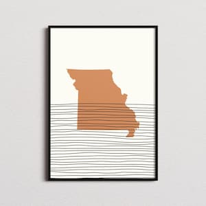 Missouri Print, Missouri Silhouette Map Print, Missouri Mid-century Art, Missouri Poster, Missouri Wall Art
