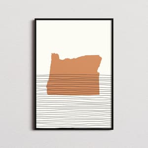 Oregon Print, Oregon Silhouette Map Print, Oregon Mid-century Art, Oregon Poster, Oregon Wall Art