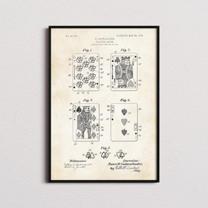 Karty do gry Patent Print, Karty do gry Plakat, Karty do gry Sztuka ścienna, Karty do gry Wydruk artystyczny, Karty do gry Prezenty