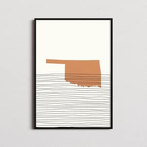 Oklahoma Print, Oklahoma Silhouette Map Print, Oklahoma Mid-century Art, Oklahoma Poster, Oklahoma Wall Art