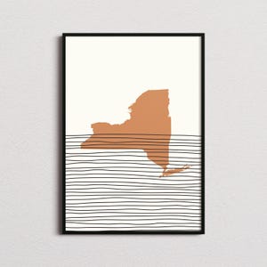 New York Print, New York Silhouette Map Print, New York Mid-century Art, New York Poster, New York Wall Art