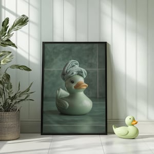 Cute Sage Green Rubber Duck Print, Rubber Duck Prints, Rubber Duck Wall Art, Funny Bathroom Print, Bathroom Wall Art, Rubber Duck Gifts