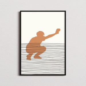 Baseball Catcher Print, Baseball Silhouette Print, Baseball Mid-century Art, Baseball Poster, Baseball Wall Art