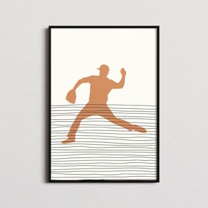 Baseball Pitcher Print, Baseball Silhouette Print, Baseball Mid-century Art, Baseball Poster, Baseball Wall Art