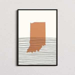 Indiana Print, Indiana Silhouette Map Print, Indiana Mid-century Art, Indiana Poster, Indiana Wall Art