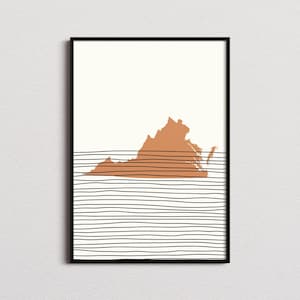 Virginia Print, Virginia Silhouette Map Print, Virginia Mid-century Art, Virginia Poster, Virginia Wall Art