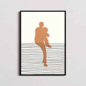 Baseball Pitcher Print, Baseball Silhouette Print, Baseball Mid-century Art, Baseball Poster, Baseball Wall Art