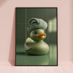 Cute Sage Green Rubber Duck Print, Rubber Duck Prints, Rubber Duck Wall Art, Funny Bathroom Print, Bathroom Wall Art, Rubber Duck Gifts