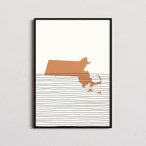 Massachusetts Print, Massachusetts Silhouette Map Print, Massachusetts Mid-century Art, Massachusetts Poster, Massachusetts Wall Art