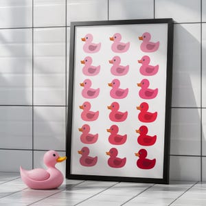 Estampa de pato de borracha rosa, arte de banheiro rosa, estampas de banheiro rosa, decoração de banheiro rosa, arte de parede de banheiro, estampa fofa de banheiro