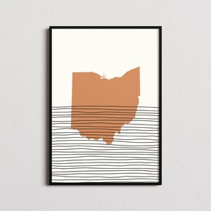 Ohio Print, Ohio Silhouette Map Print, Ohio Mid-century Art, Ohio Poster, Ohio Wall Art