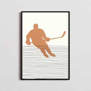 Ice Hockey Player Print, Ice Hockey Silhouette Print, Ice Hockey Mid-century Art, Ice Hockey Poster, Ice Hockey Wall Art, Ice Hockey Gifts
