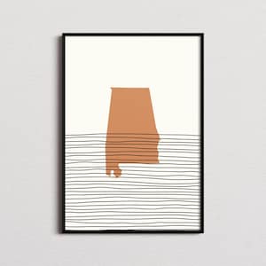 Alabama print, Alabama silhouet kaart print, Alabama midden van de eeuw kunst, Alabama poster, Alabama muurkunst