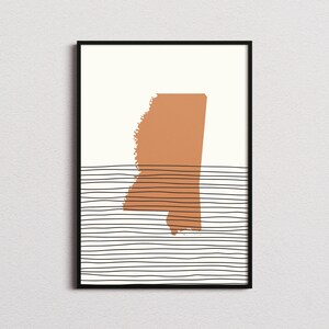 Mississippi Print, Mississippi Silhouette Map Print, Mississippi Mid-century Art, Mississippi Poster, Mississippi Wall Art