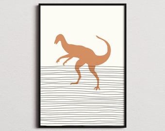 Velociraptor Print, Velociraptor Poster, Velociraptor Mid-century Art, Velociraptor Wall Art, Dinosaur Gift, Dinosaur Poster
