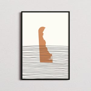 Delaware Print, Delaware Silhouette Map Print, Delaware Mid-century Art, Delaware Poster, Delaware Wall Art