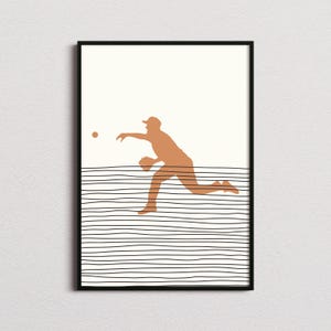 Impression de joueur de baseball, impression de silhouette de baseball, art du milieu du siècle de baseball, affiche de baseball, art mural baseball