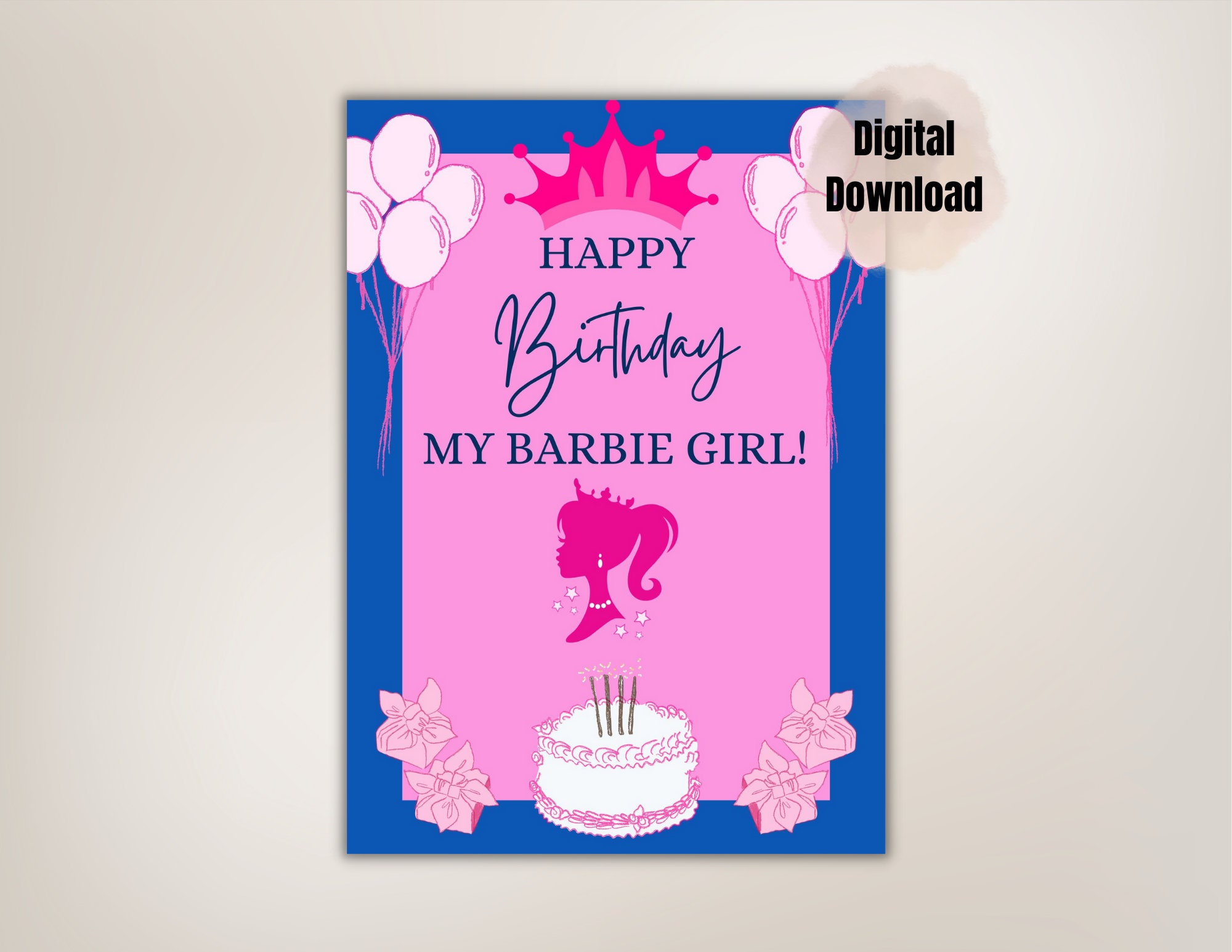 Barbie Birthday Card Barbie Birthday Card for Her Instant - Etsy