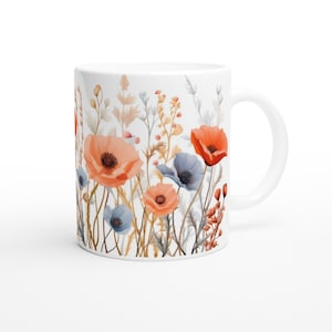 Pressed Flowers Mug, Wild Flowers Vintage Botanical Coffee Tea Mug, Flower Garden Pastel Flowers Nature Mug