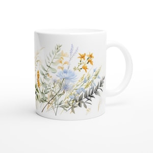 Pressed Flowers Mug, Wild Flowers Vintage Botanical Coffee Tea Mug, Flower Garden Pastel Flowers Nature Mug